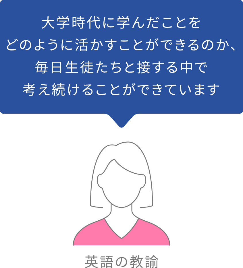 英語の教諭 大学時代に学んだことをどのように活かすことができるのか、毎日生徒たちと接する中で考え続けることができています