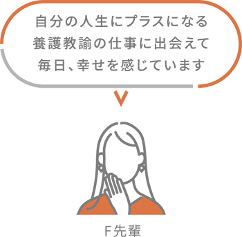 F先輩 自分の人生にプラスになる養護教諭の仕事に出会えて毎日、幸せを感じています